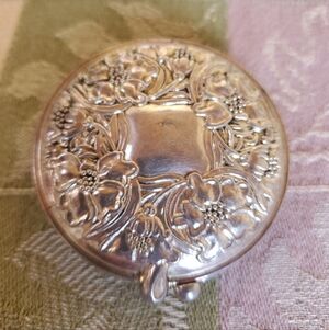 1928 Signed Ornate Silver Mirror Photo Compact